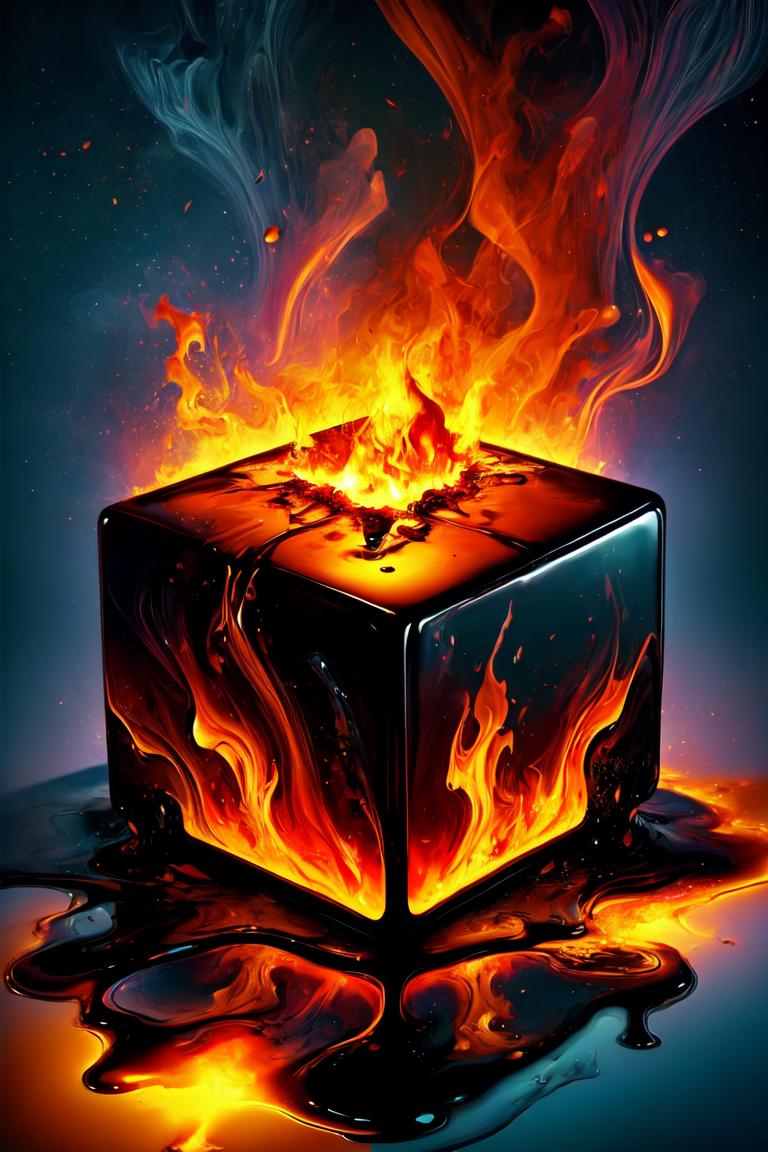 digital art, fire, cube, black and lemon theme, (shadow, melting):0.8, neo-impressionist, soft particles, <lora:epi_noiseoffset2:0.75>, <lora:more_details:0.45>, <lora:DonM5h4d0wM317:0.65>