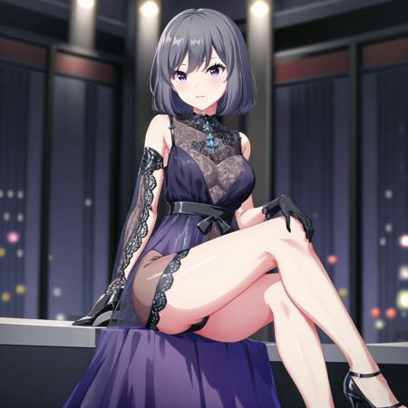 (high quality, best quality), 1girl, solo, kanzaki rio, formal, gown, <lora:rio2-000007:0.75>, ballroom, sitting, crossing_legs, high_heels, hdr