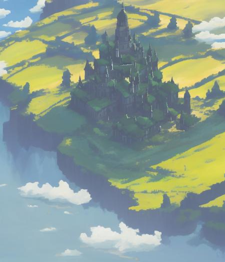 Studio ghibli's, castle in the sky, Professional, masterpiece, commissioned, CHV3SWorld, CHV3SLighthouse, CHV3SSciFi, pastel color palette