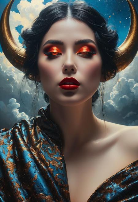 (The devil  with glowing eyes) (ingenious opus magnum by Michael Vincent Manalo and Elvira Vigna:1.2), (pastel oil painting:0.1), high key with glistening light, cosmic anddireful and dramatic atmosphere, (zestful quinacridone nickel azo gold and electricblue color swatch:0.1), raw details, crisp details, bokeh lights, <lora:xl_more_art-full_v1:0.6> ,analog photo, full body,, tall height, against the rise in the background, , , epic clouds, (oil on canvas:0.2), , art by Jeremy Mann, god rays, dramatic light,    ,  (art by Eduard Wilhelm Pose and Master of the Holy Blood and Ivan Bilibin:1.1), (oxygen-rich air and sheltered atmosphere,, aesthetic of hard - edge painting:0.1), symmetry and balance, pioneering unparalleled masterwork with superior details, <lora:MJ52:0.90> <lora:xl_more_art-full_v1:0.7> <lora:RMSDXL_Creative:2>,(skin texture),masterpiece, top quality, best quality, official art,highest detailed,,atmospheric lighting, cinematic composition,complex multiple subjects, 4k HDRvaporwave style , , cyberpunk, vibrant, neon colors, , highly detailed,,,Leica Q2 with Summilux 35mm f/1.2 ASPH, , Ultra High Resolution, wallpaper, 8K,Rich texture details, hyper detailed, detailed eyes, detailed background, dramatic angle,