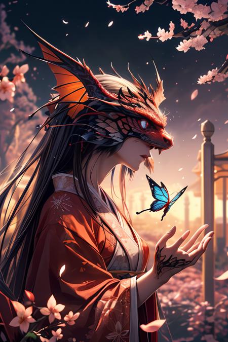 1gril,hanfu,orinetal architecture,eastern garden,butterfly,falling cherry blossoms,phoenix,dragon,
abstract dream, space, intricate, grand scale, alone, cinematic film still, insane detail, sharp focus, depth of field, realistic lighting, (realistic perspective), complex, (multiple subjects), 4k HDR,<lora:add_detail:0.5> <lora:more_details:0.25> <lora:FantasyWorldV1:0.25>