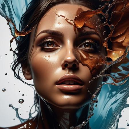 Ultra realistic color pencil  close up portrait of a stylish and beautiful woman with her head being hit by a splash of clear water..
BREAK
Deep dark intense brown  background, Dark theme, dynamic lighting, (soft shadows), (soft focus), (photo realistic), uhd, 8k
