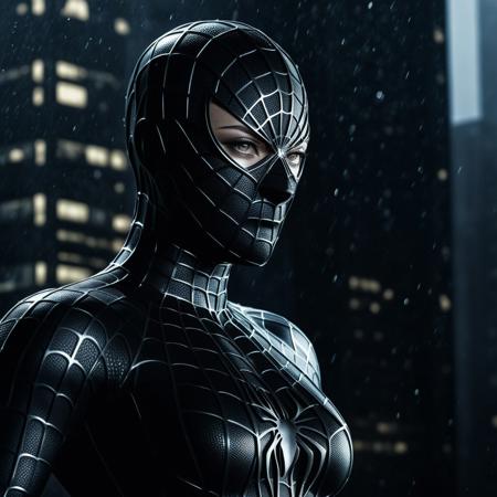 score_9, score_8_up, score_7_up, best quality, realistic, masterpiece, beautiful detail, hyperrealistic, night, ((1girl, woman body, large breast)), amazing detailed full body of a cute korean girl, wearing a realistic and highly detailed black raimi spider-man suit, ((defined muscular girl)), ((wears black spiderman mask)), professional model wears ultra - detailed black raimi spider - man suit, ultra - detailed and grained black raimi spiderman suit, suit covered entire body and hand, black spiderman gloves, wet, close up, octane render, highly detailed, volumetric, dramatic lighting, (highest quality:1.1), (HDR:1.3), (top quality, best quality), realistic, high definition, sharp contrast between light and shadow, athletic and fit physique, highly detailed and accurate portrayal, photorealistic rendering, tense and alert atmosphere cinematic scene, cinematic lighting, lifelike expression, accurate character design, interesting and complex background details,