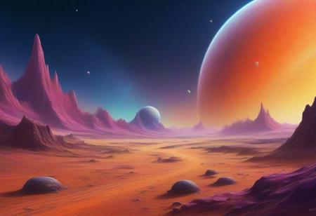 space exploration, alien planet, landing, drawing in Klaus Burgle style, colorful