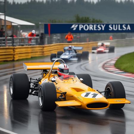 photo of a m14a, 8k uhd, high quality, parked in the starting lane with many other f1 cars, wet track, stormy weather, day, 4k, natural sunlight, vibrant color, reflections   <lora:offset_0.2:0.2> <lora:m14a_SDXL-LoRA-v02-000010:0.7>