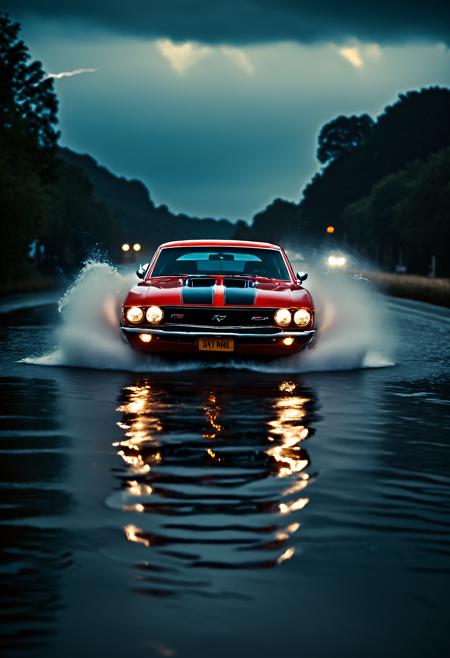 cinematic film still <lora:CHV CLIP-Muscle Cars:1>,Cornelisz Hendriksz Vroom,muscle cars,classic car,<lora:Metroplex-Streets:1>,street,photography,<lora:Abstract Concept-water-000004:0.4>,water concept art,water,standing on water,fantasy,waves,lightning,outdoors,humans,cloudy,background,scenery, . shallow depth of field, vignette, highly detailed, high budget, bokeh, cinemascope, moody, epic, gorgeous, film grain, grainy