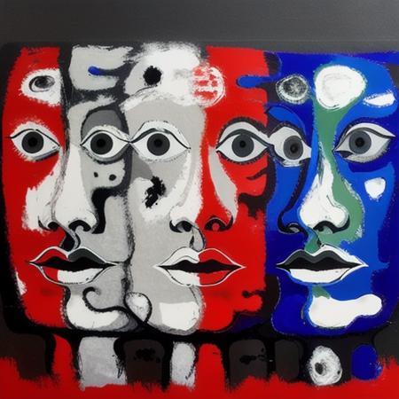 sureal abstract painting of no human faces in a red background <lora:last:1>