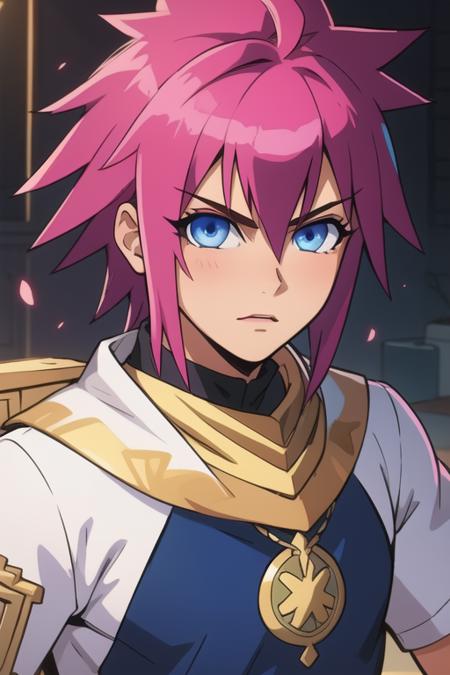 shimon_ikaruga blue eyes pink hair spiked hair