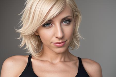 a portrait of DEN_juniper_hope in front of a [plain black background] wearing a black tank top, collarbone, [headshot], [centre frame], looking at the camera, facing the camera,
[gentle smile closed mouth], dynamic lighting, mole above her lip on the right,
photorealistic, high detail, detailed, masterpiece, 8k, highres, flawless, colour, professional