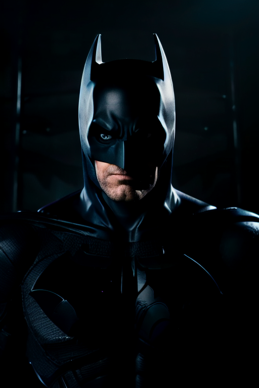 award winning photo of (batman) posing in a dark studio, (rim lighting,:1.4) two tone lighting, octane, unreal, dimly lit,...