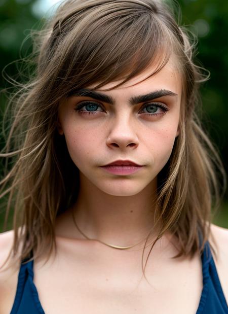 portrait of Cara Delevingne, ecstatic , wearing top , with chestnut Side-swept bangs , background medieval village epic (photo, studio lighting, hard light, sony a7, 50 mm, matte skin, pores, colors, hyperdetailed, hyperrealistic), <lyco:Cara Delevingne:1.1>