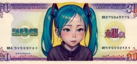 masterpiece, best quality,money,parody, traditional media,cover,1girl,hatsune miku,