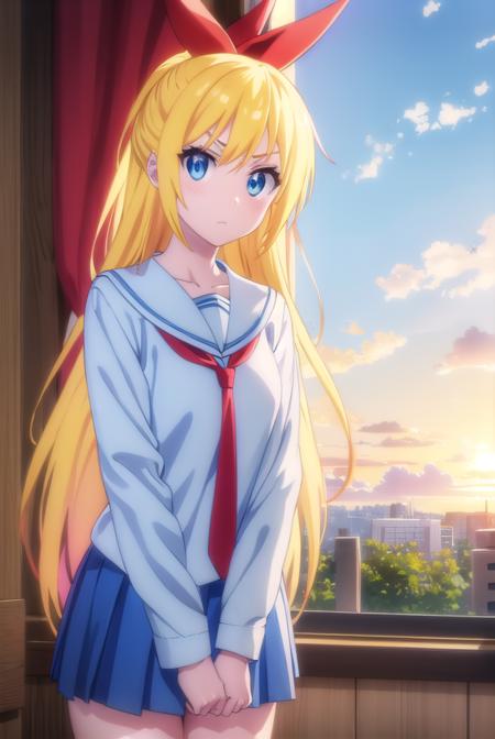 chitogekirisaki, <lora:chitoge kirisaki s2-lora-nochekaiser:1>,
chitoge kirisaki, long hair, blue eyes, blonde hair, ribbon, hair between eyes, very long hair, hair ribbon, multicolored hair, red ribbon, gradient hair, angry, frown,
BREAK skirt, shirt, thighhighs, school uniform, collarbone, white shirt, pleated skirt, necktie, serafuku, sailor collar, red ribbon, blue skirt, blue sailor collar,
BREAK indoors, classroom,
BREAK looking at viewer, (cowboy shot:1.5),
BREAK <lyco:GoodHands-beta2:1>, (masterpiece:1.2), best quality, high resolution, unity 8k wallpaper, (illustration:0.8), (beautiful detailed eyes:1.6), extremely detailed face, perfect lighting, extremely detailed CG, (perfect hands, perfect anatomy),