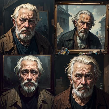 A portrait of poor russian 1800 old worker in rags, ((overwhelming fatigue )), wrinkles of age, concept art, oil pastel painting , moody gray colors , gritty, messy stylestyle of Alexey Savrasov, Ivan Shishkin, Ilya Repin, (cel shaded:1.2), 2d, (oil painting:1.2) highly detailed