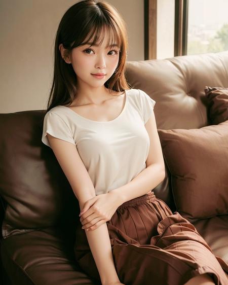 best quality, face focus, soft light, (depth of field) ,ultra high res, (photorealistic:1.4), RAW photo, (moody lighting, night:1.2), bedroom,
(bust-up shot:1.4)
1japanese girl, solo, cute, (shy, smile:1.1), (brown eyes),  detailed beautiful face, (midi_hair),
(reclining couch:1.4)
(shirt:1.4,long skirt:1.4)
<lora:japaneseDollLikeness_v10:0.3>