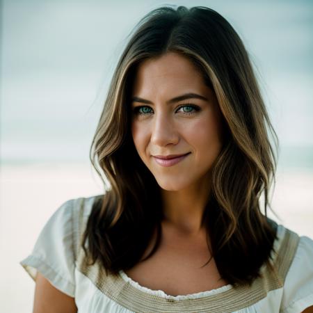 Realistic photo of a beautiful j3nn1f3r4-v2 woman, 1girl, solo, long hair, smile, blonde hair, simple background, white background, green eyes, lips, makeup, looking to the side, portrait, realistic, soft lighting, professional Photography, Photorealistic, detailed, RAW, analog, sharp focus, 8k, HD, DSLR, high quality, Fujifilm XT3, film grain, award winning, masterpiece<lora:j3nn1f3r4-v2:1.0>