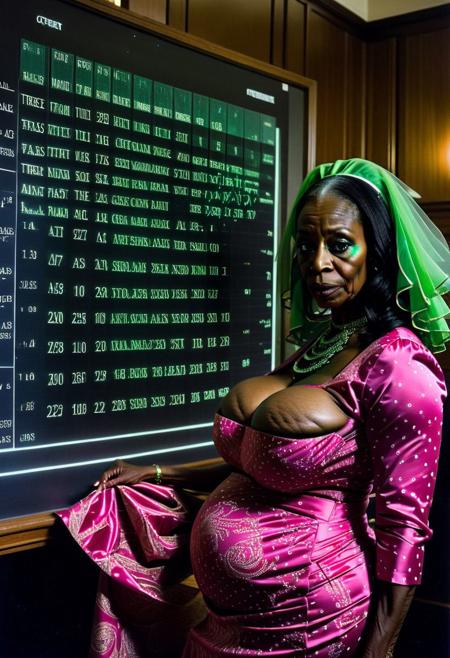 ()Hyoer Realistic:2.0)Polaroid picture of 
a hyper realistic Movie Still of (80 years old ((busty:1.3)) (((african american))) women) 
 of a group of stern, suited College Board of Trustees (Standing exposing large breasts )  (wearing tiny microskirt that barely covers her ass:1.3),  (hyperPregnant:3.3)their (possessed glowing eyes:1.70) glazing over as they fall under the hypnotic spell of a circle of Alpha Kappa Alpha Sorority Sisters.
The  (70 year old busty african american sorority sisters standing in front of the Board, resplendent in their pink and green attire:1.85) , gaze intensely at the trustees, their hands weaving intricate patterns in the air as they chant in unison.( The trustees' faces slacken, their pupils dilating as they succumb to the sisters' mesmerizing power:1.65)
(In the background, a giant budget spreadsheet displays a rapidly increasing total, the numbers spinning wildly out of control as the trustees, now completely entranced, nod in unison to allocate infinite funds to the Greek Life budget.:2.00) (Capture the surreal, mind control::2.80)