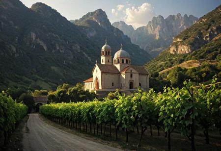 Epic landscape, exceptional quality, masterpiece, extremely detailed, professional art, professional painting, extremely delicate and beautiful, dynamic, superb lighting, perfect shading, professional shading, depth of field, soft sidelight, elegant, magnificent, highly detailed, long shot, uncropped, pure genius, absolutely perfect, breathtaking,
Steel Vine Monastery