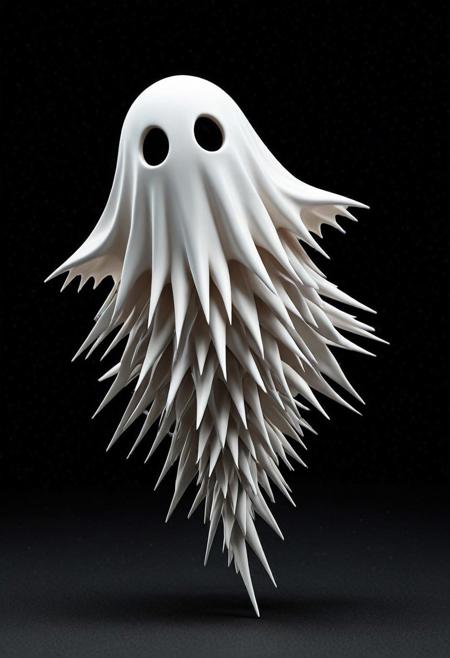 8k, Raw digital photo, a chibi sheets Ghost floating in air, Ghost made of spikes, High Quality, Full Colour, 80mm, dark background,