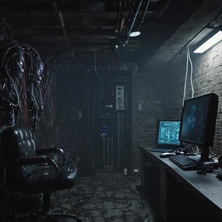An evil AI intent on taking over the world from a dark computer filled basement