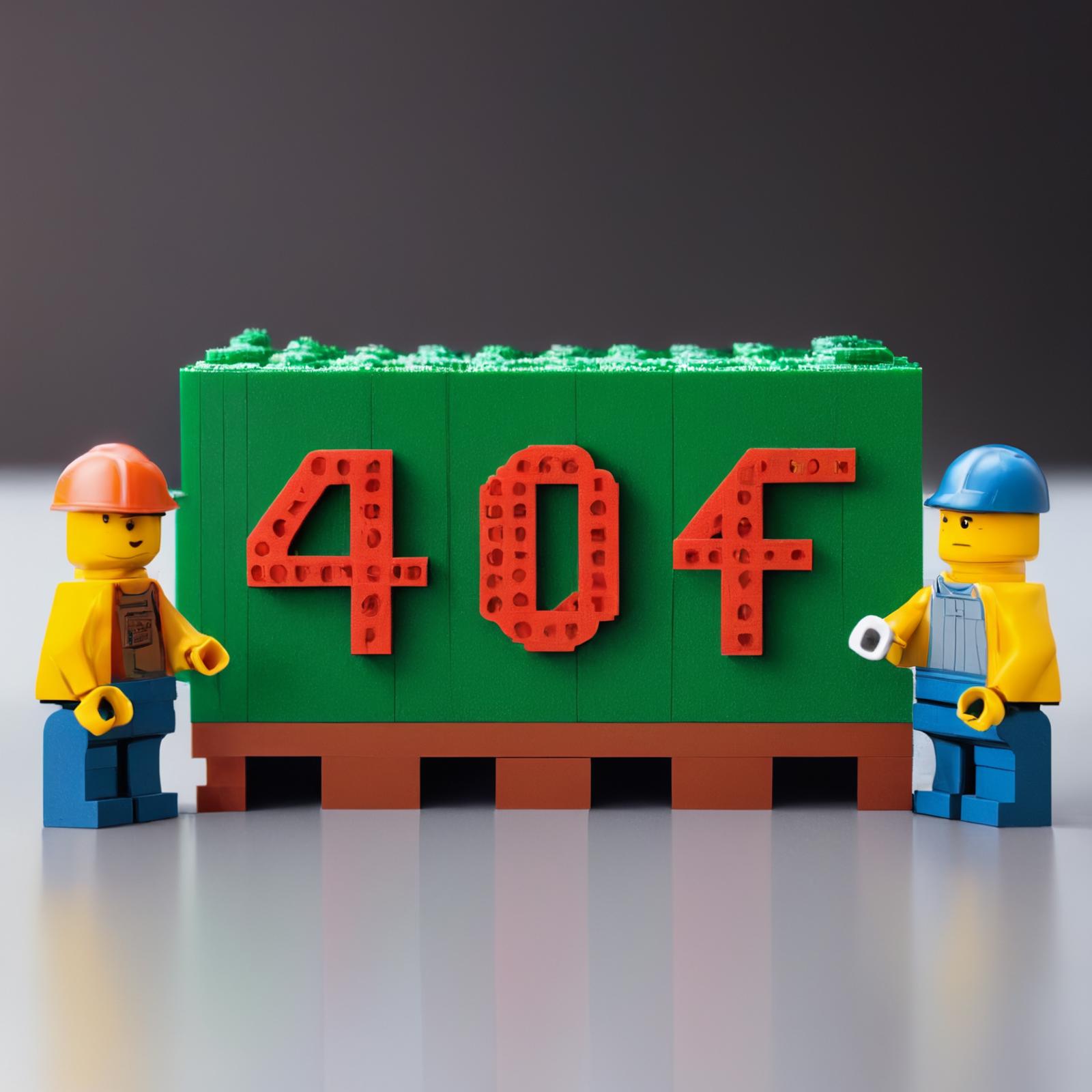 Two Lego Minifigures Standing in Front of a Green 404 Sign