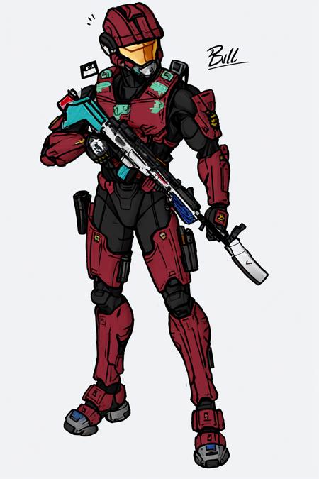 <lora:HaloSpartansV1-000050:1.0>, MaleSpartan, weapon, gun, solo, holding, holding_weapon, holding_gun, white_background, helmet, science_fiction, 1boy, standing, assault_rifle, male_focus, bullpup, rifle