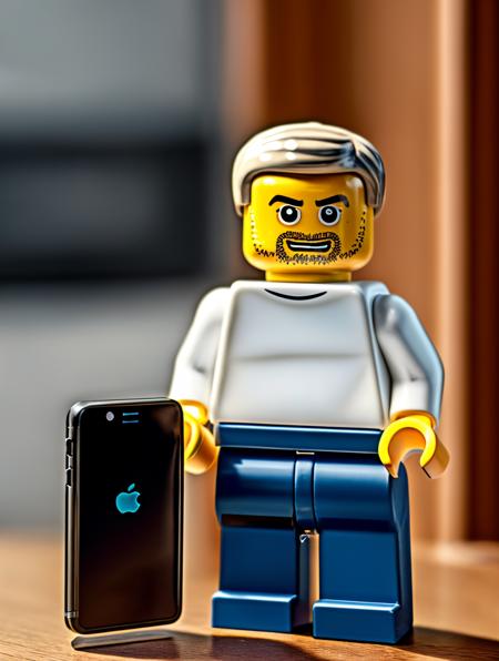 RAW photo,  <lora:lego_v2.0.768-000035:0.8>
LEGO MiniFig, steve jobs with an iphone, (high detailed skin:1.2), 8k uhd, dslr, soft lighting, high quality, film grain, Fujifilm XT3