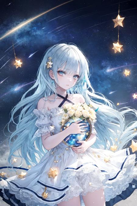 Delicate Composition, hyper detailed, best quality,
1 girl, solo, stars in hair, messy floating hair, colored inner hair, Starry sky adorns hair<lora:CuteGothicFashion_2:1>