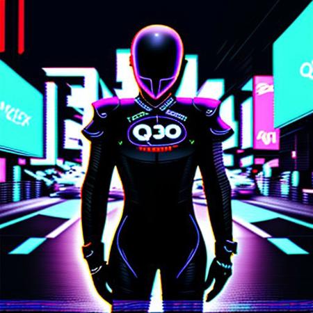 18 year old male silhouette in matte black bodysuit with a carbon fiber Kevlar weave pattern, he has on thin all black motorcycle racing gloves, faceless reflective helmet with rainbow metallic stripes, standing amid glitch effects and flickering neon signs, backlit by a digital billboard, urban city intersection at night, moody monochrome lighting, subtle distortion around the figure, digital phasing glitch fx, anonymous posture, surveillance aesthetics --ar 3:4 --v 5 --q 2 --style tech noir --lighting harsh backlight --detail crisp wires --render 8k