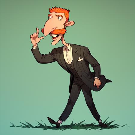 nigel thornberry, 1boy, mustache, orange hair, uniform, teeth, buck teeth,