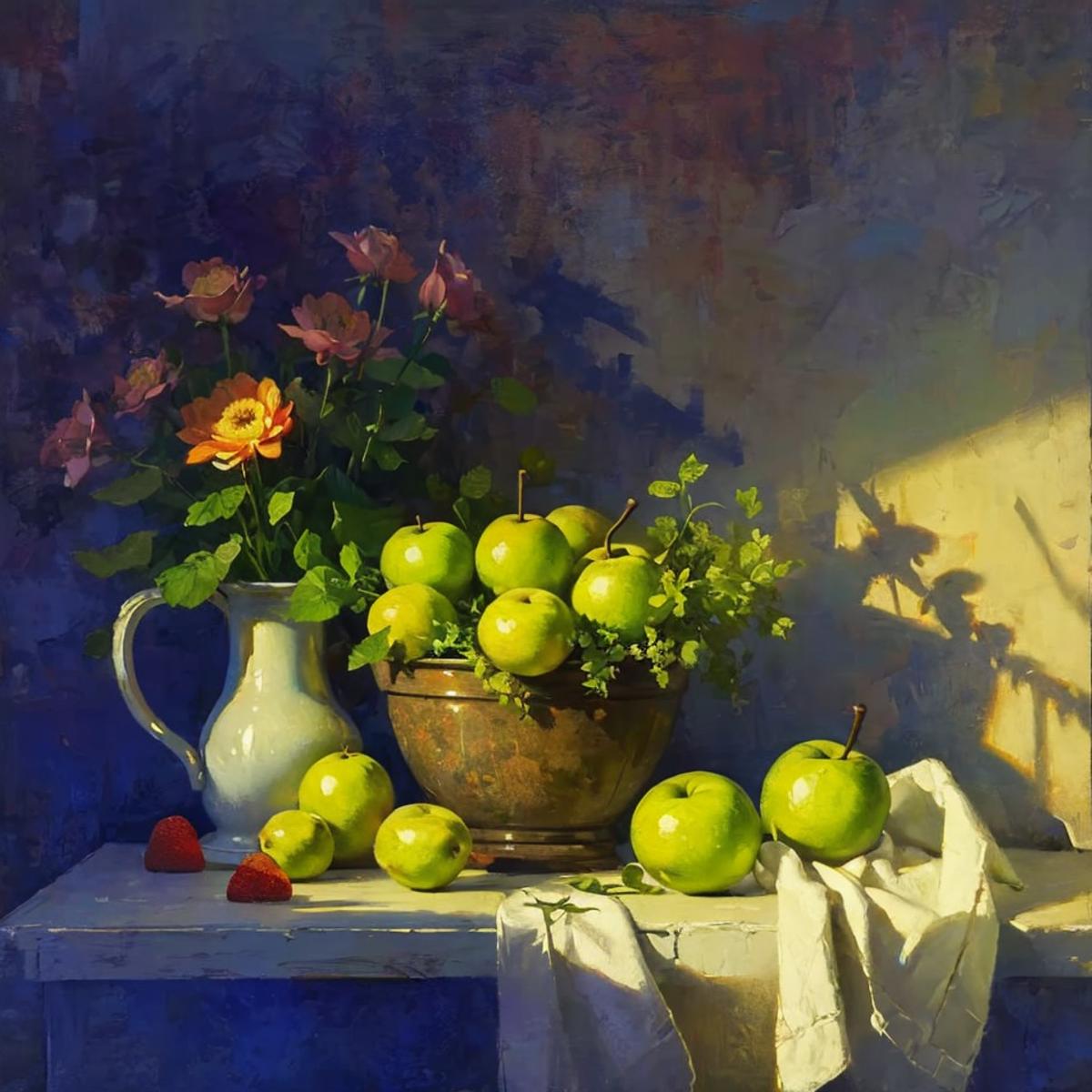 still life,Oil paintings,Flowers, fruit,静物 image by aji1