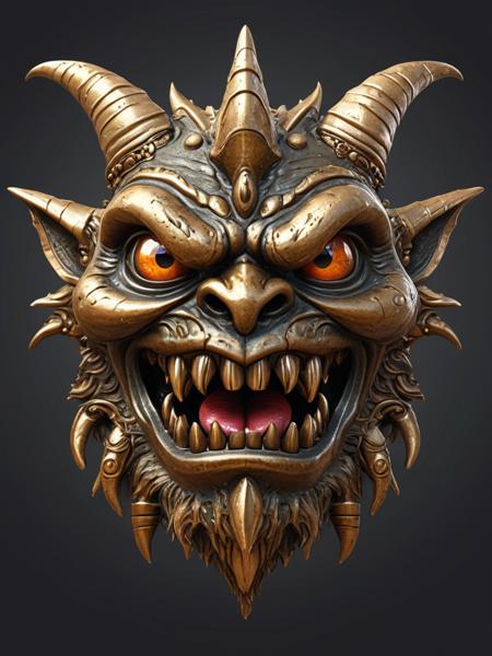 3D render fantasy monster, color grunge character, funny design element, attractive emoticon, unique expression sticker isolated on the white background, Bronze sculpture craft style, utilizes bronze as the primary material for creating three-dimensional artworks, known for its durability and timeless beauty, allows for intricate detailing and expressive forms