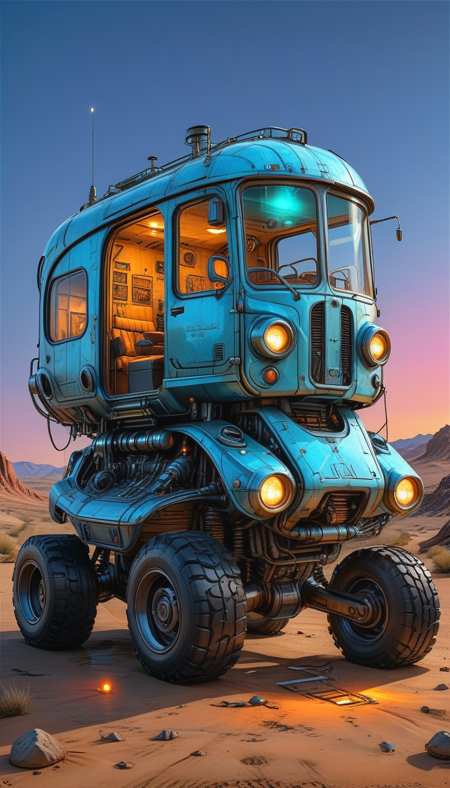 (cel-shading:2)+, (in ARTIST style:1.6), (masterpiece:1.7),  glow blue neon, hyperrealism, glossy, shinny, clear image, accurate picture, clear picture, precise image, focused image, Science fiction style, Science fiction, (cozy comfy, no humans, science fiction, vehicle focus, robot, neon night wasteland background, mecha, wheeled vehicle,transparent glass paint, glass car) comic style, (ultra sharp focus:2), (thin lines:2), (best quality:1.8),
(masterpiece:1.8), (highest detailed:1.8), perfectly lighted, (contrast), (saturated), (((sharp focus))),
(hyperdetailed:1.3), (intricate details:1.2), (Refined details:1.3), (best quality:1.5), highly detailed textures, vibrant colors,
(ultra sharp focus:1.8), (detailed texture:1.8), (detailed edges:1.8), (thin lines:1.8), (best quality:1.8),
<lora:Apparatus_-_Traction_City_Walkers_Vehicles:0.8>,