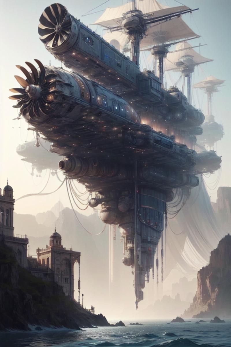 "A Futuristic City with a Giant Spacecraft"