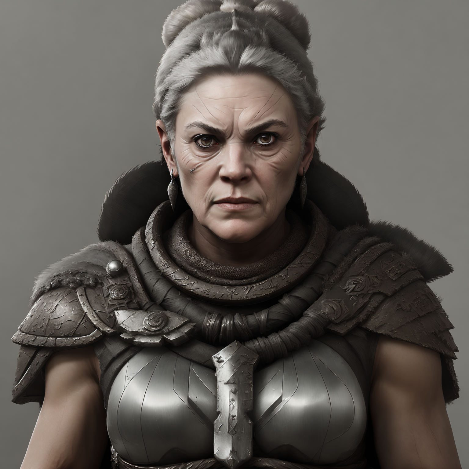 a photo of character of a 50 years old (((female))) roman berserker, award winning image, highly detailed, 16k, video game...