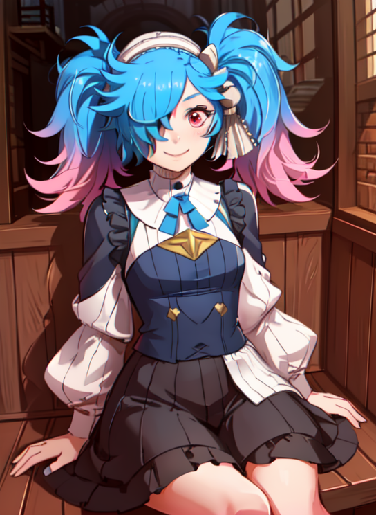 best quality, 4k, masterpiece, extremely detailed, High Detail, 1girl, solo, peri, <lora:Peri-07:1>, blue hair, hair over ...