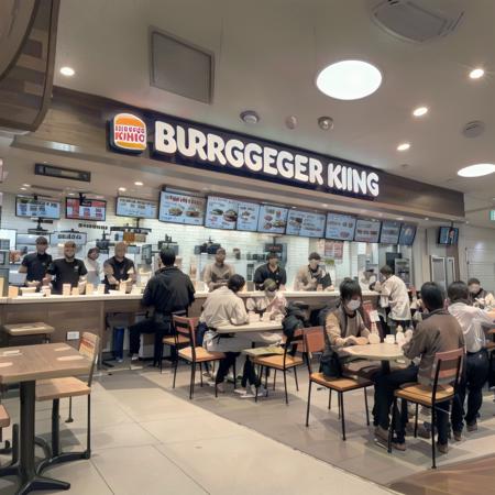 best quality, ultra-detailed, illustration,
burgerking, scenery, storefront, indoors, restaurant, multiple boys, 6+boys, bag, handbag, scenery, table, english text, chair, real world location
 <lora:burgerking_SD15_V2:1>