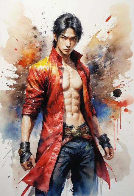 by Shotaro Ishinomori,  (shiny, artstyle-watercolor but extremely beautiful:1.4), (intricate details, masterpiece, best quality:1.4) , in the style of nicola samori, 
long hu men style 2D art, Vibrant, dynamic, arcade, 2D fighting game, highly detailed, reminiscent of long hu men series,, looking at viewer