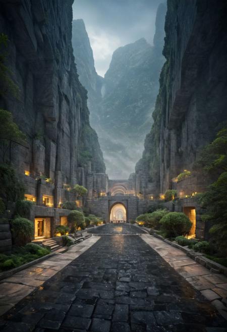 (POV view , DOF, first people view from the entrance, low angle shot:1.4), in haevy rain,
(Ancient civilization, Alien Prometheus movie scene, dune movie scene:1.5), (The colonial city of the future, in the mist-filled Grand Canyon, on an unknown Earth-like planet, 2 moon on sky, Spaceship flight connects colonies, waterfulls:1.3), (Machu Picchu, a mountain settlement, incredibly spectacular:1.2), (Mario Botta:1.3), (avant-garde, future, reality, science fiction, photorealistic), (modern architecture:1.2), White limestone and black granite, fountain, waterfall, landmark, square, path, narrow street,
(Large Files, Ultra Realistic, 8K, 16k, FHD, HD, VFX, Perfect, Photography, composition, Architecture Sales Photography, Architecture Competition, Ultra High Resolution, Cinematography, High Resolution Image:1.1), (dramatic lighting, direct sunlight, ray tracing, clear shadow:1.2),  (real landscape:1.1), (blurred background:1.0), (urban background, more_details) ,
extremely detailed, hillscastel, great lighting, Classic Style House