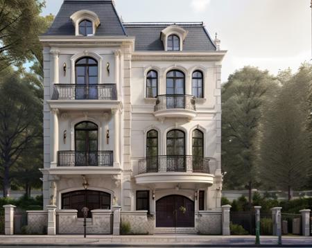 masterpiece, (photorealistic:1.2), best quality, ultra high res, exterior,architechture,modern house,white wall, glass windows,,trees,traffic road,design,trees around, blue sky,in the style of realistic hyper-detailed rendering, 32k uhd, luxury neoclassical villa, in the style of neoclassical scenes, hallyu, white, (dark navy roof:1.2), daylight, decorative art nouveau, les nabis, 
 <lora:neoclassical villa - PHK:0.6>, masterpiece,ultra realistic,32k,extremely detailed CG unity 8k wallpaper, best quality