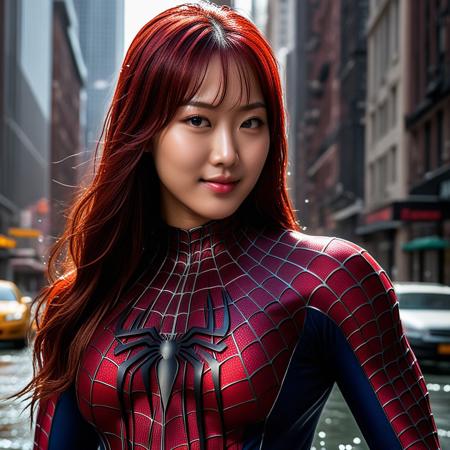 score_9, score_8_up, score_7_up, best quality, realistic, masterpiece, beautiful detail, hyperrealistic, ((1girl, woman body, big breasts)), amazing detailed full body of a beautiful korean mary jane, wearing a realistic and highly detailed black raimi spider-man suit, ((huge muscular girl)), amazing detailed full body portrait of a sexy korean girl, wearing a realistic and highly detailed raimi spider-man suit, ((huge muscular girl)), professional model wears ultra - detailed raimi spider - man suit, ultra - detailed and grained raimi spiderman suit, suit covered entire body and hand, black spiderman gloves, wet,, wet, (close up selfie pose, smile), close up, octane render, highly detailed, volumetric, dramatic lighting, (highest quality:1.1), (HDR:1.3), (top quality, best quality), realistic, high definition,