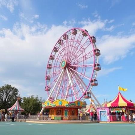 giant amusement park, colorful,