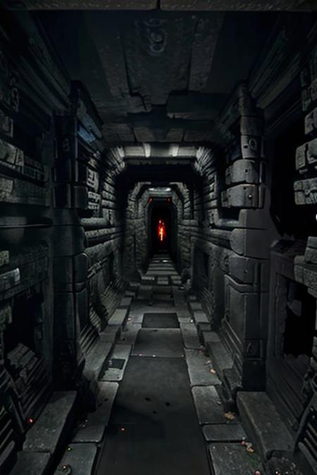 no humans, AlienCorridor, Angkor ruins, darkness, decaying, it is dark you are likely to be eaten by a grue