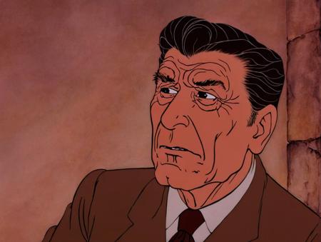 cartoon of  Ronald Reagan, tranquil scene, detailed background, directed by David Lynch(  in rankinbasshobbit style:1.1)
<lora:add-detail-xl:0.65>    <lora:rankinbasshobbit_styleXL_v.10.2-000002:1.0>