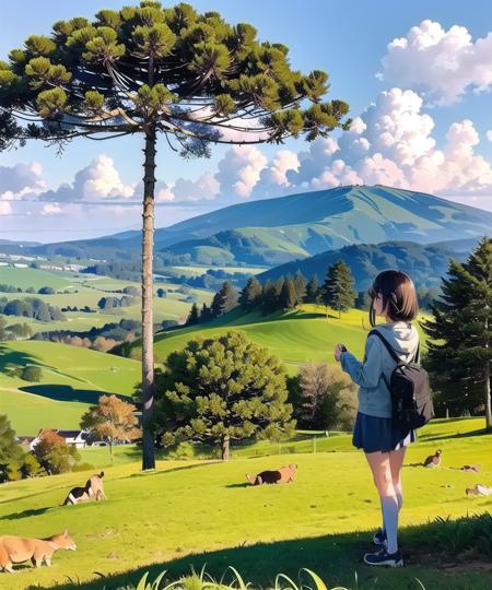 1girl, nature, scenery, araucaria, tree, cumulonimbus, (masterpiece, best quality:1.2)
<lora:araucaria-10:0.7>