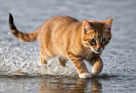 tiny kitten realistic, wet nose, bristling fur, pose in stalking to catch a small mouse