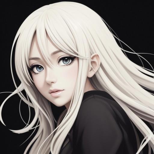 A white blonde girl. Anime style.
Black background. 
epic.