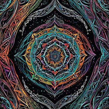 Finely detailed vector illustration, geometric rumminations , ultra realistic quality, interwoven pattern, white background, hyperdetailed, intricately detailed,  triadic colors,fantastical,intricate detail,splash screen,complementary colors, fantasy concept art, 8k resolution, masterpiece, chalk on black stone, sketches, scratches,