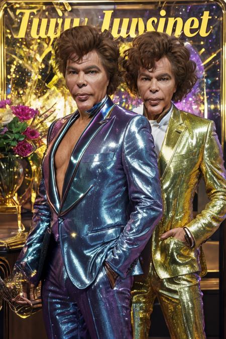 [:gl1chr03:0.3]  , bogdanoff_bros wearing suits  gold, RAW photo, 8k uhd, masterpiece, award winning, magazine cover, absurdres 
<lora:podracing_10:1>