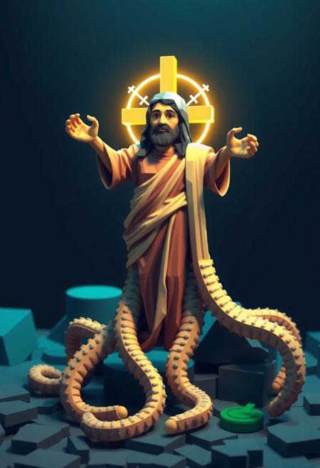 Jesus Christ but it is really a squid 
Voxel style